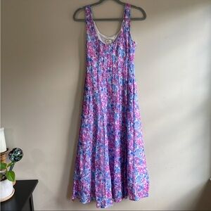 NICHOLAS Talullah Purple Pink Linen Maxi Sundress in Branton Orchid Floral